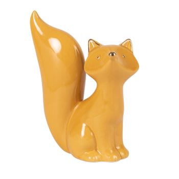 BERNARD - Statuette renard en porcelaine jaune H16