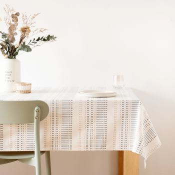 FLAMINA - Beschichtete Tischdecke aus Baumwolle, weiß mit buntem Motiv, 150x250cm