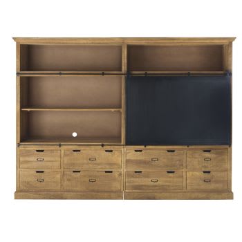 Germain - Bibliothèque meuble TV 8 tiroirs 1 porte coulissante en métal noir