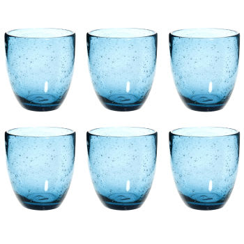 Lotto di 6 - Bicchiere blu in vetro a bolle