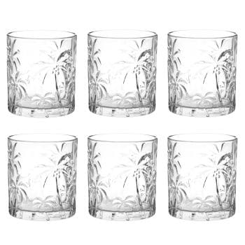 Lotto di 6 - Bicchiere da cocktail in vetro inciso con motivo palme