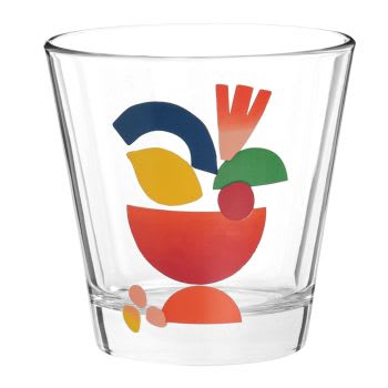 Lotto di 6 - Bicchiere in vetro con motivo coppa di frutta multicolore
