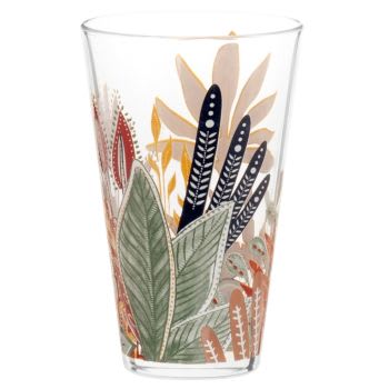 AQABA - Lotto di 2 - Bicchiere in vetro trasparente con motivo a foglie multicolore
