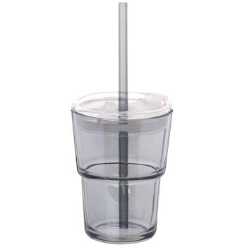Winter Shore Bicchiere Vetro con Cannuccia e Coperchio da 500 ml [Set da 4]  - Forma di
