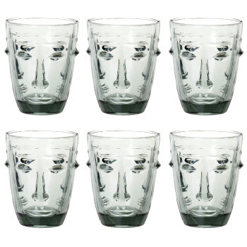 Lotto di 6 - Bicchiere viso in vetro colorato grigio