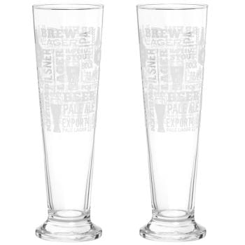 Bicchieri da birra in vetro trasparente con scritte bianche (x2)