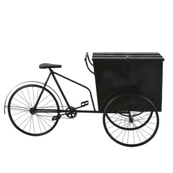 WILLOW - Bicicleta industrial decorativa com baú em metal e ferro reciclado preto