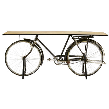 Bicyclette - Consola-bicicleta industrial de madeira de mangueira e metal preto