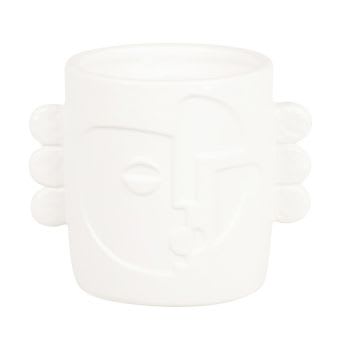 BINTA - Vela perfumada con diseño de rostro abstracto en tarro de cerámica blanca
