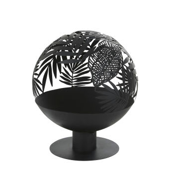 Black metal brazier with carved leaves