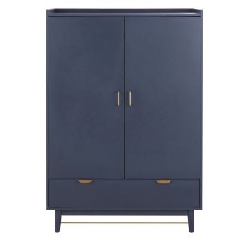 Penelope - Blauer Schrank mit 2 Türen und 1 Schubladen und messingfarbenem Metall