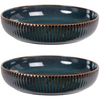OIA - Set van 4 - Blauw en kastanjebruin bord van keramiek