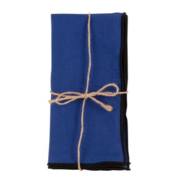 Blauwe en zwarte servetten uit gewassen linnen 42 x 42 cm (x 2)
