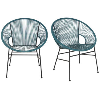 Copacabana Business - Blauwe fauteuil van hars voor professioneel gebruik met zwarte metalen poten (x2)