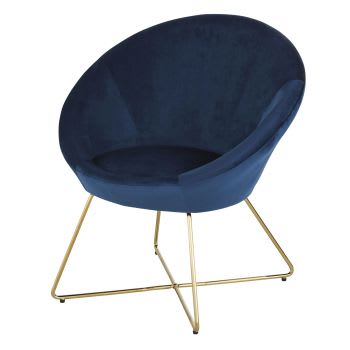 Hipop - Blauwe fluwelen fauteuil met staalen poten