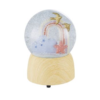 OIA - Blauwe, roze en goudkleurige muzikale sneeuwbol met lovertjes