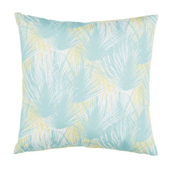 SEMINOLEC - Blauwgroen, ecru en geel kussen met palmbomenprint 45 x 45 cm