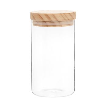 MARCEAU - Bocal en verre couvercle en bois de pin H38
