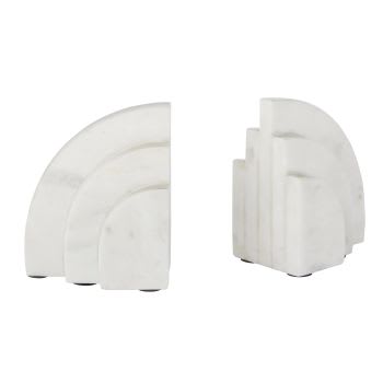 Bogenförmige Buchstützen aus weißem Marmor