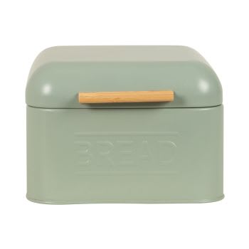 Boîte à pain en métal vert poignée en bambou