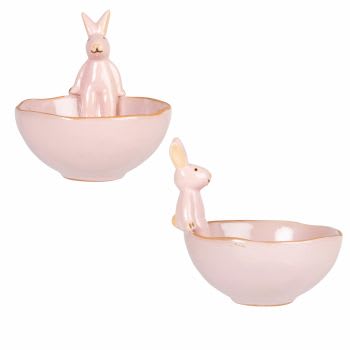 PINPIN - Lot de 2 - Bol en porcelaine rose avec lapin