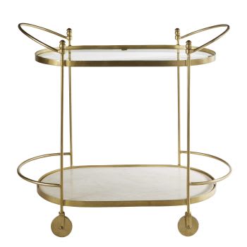 BONNIE - Mesa de apoio de vidro, metal dourado e mármore branco