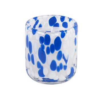 Solva - Bougie parfumée en verre moucheté blanc et bleu