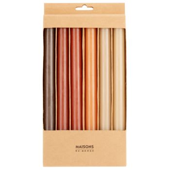 Oban - Bougies longues droites marron, caramel et beige (x6)