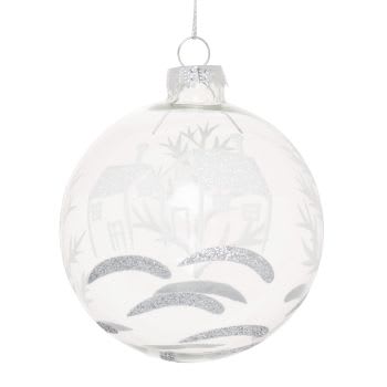 Lot de 6 - Boule de Noël en verre à motifs maison blancs et transparents