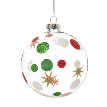 Lot de 6 - Boule de Noël en verre motifs à pois rouges, verts et blancs