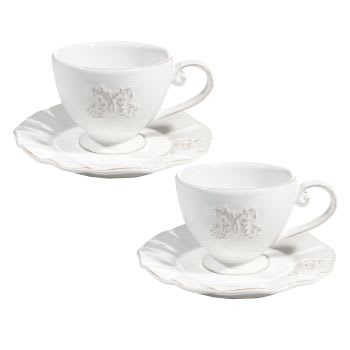 Bourgeoisie - Lote de 2 - Taza y platillo de té de loza blanca