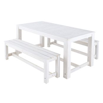 Bréhat - Ensemble table et bancs de jardin en bois blanc de jardin