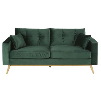 Brooke - 3/4-Sitzer-Sofa im skandinavischen Stil mit grünem Samtbezug