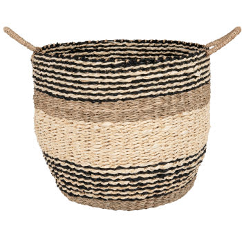 Brown and beige hand-woven wicker basket