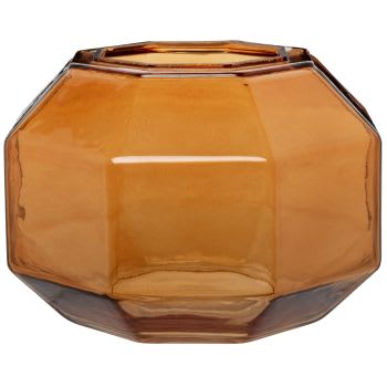 Brown glass faceted vase H16cm