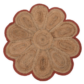 Bruin en rood bloemvormig tapijt van geweven jute, D151