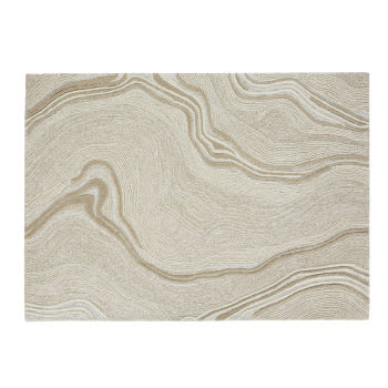 JORARI - Bruin tapijt van getuft en bewerkt wol met motief van beige golven 140 x 200 cm