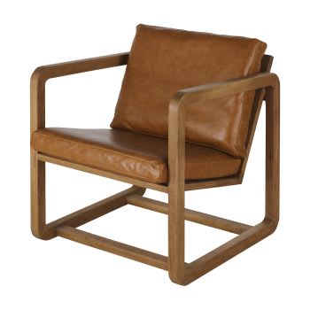 Cinnamon - bruine fauteuil van rundleer en eikenhout