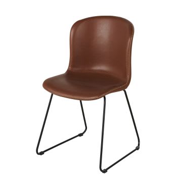 Bruine stoel van gecoate stof en zwart metaal