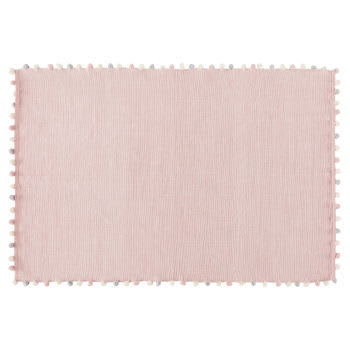 BUCOLIQUE - Tapis enfant en coton rose à pompons 120x180