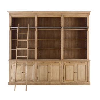 Colbert - Bücherwand mit 6 Türen und eine Leiter aus gealtertem Eichenholz
