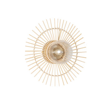 Burra - Zonnevormige wandlamp van beige rotan en glas, D30