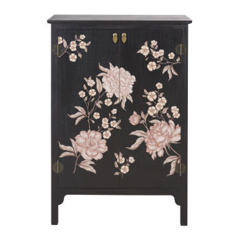 Mayli - Cabinet de rangement 2 portes noir imprimé floral