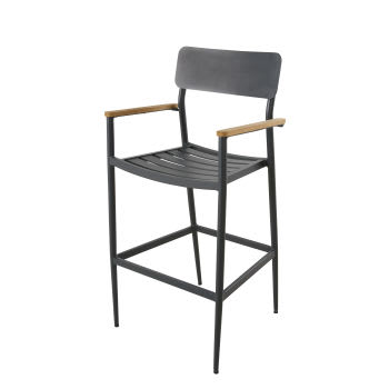 Regate Business - Cadeira alta profissional em metal cinzento-antracite e teca