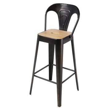 Manufacture Business - Cadeira de bar profissional em madeira de mangueira e metal preto H70