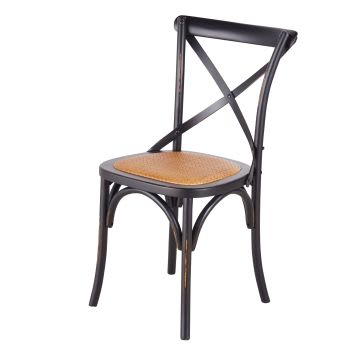 Tradition - Cadeira de bistrô de vime e bétula preta efeito envelhecido