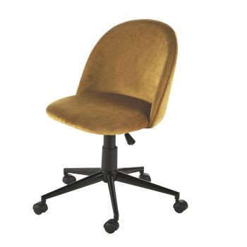 Mauricette - Cadeira de escritório ajustável com rodas em veludo ocre