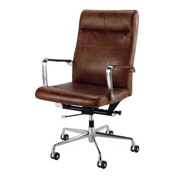 Teacher - Cadeira de escritório com rodas de couro castanho e metal