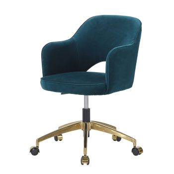 Sacha - Cadeira de escritório com rodas em veludo azul-petróleo