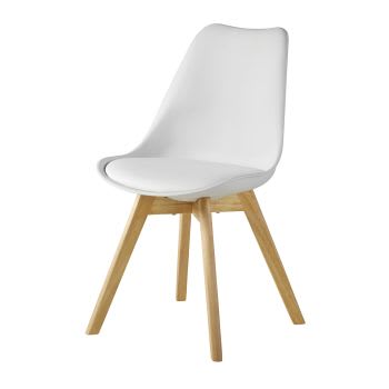 Ice - Cadeira de estilo escandinavo de polipropileno branca e hévea